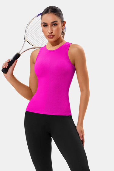 Neon Pink High Neck Full Back Seamless Tight Fit Ribbed